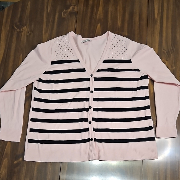 Pink and Black Striped Women's Sweater - Picture 1 of 10